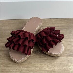 Ruffle Slides in Deep Burgundy